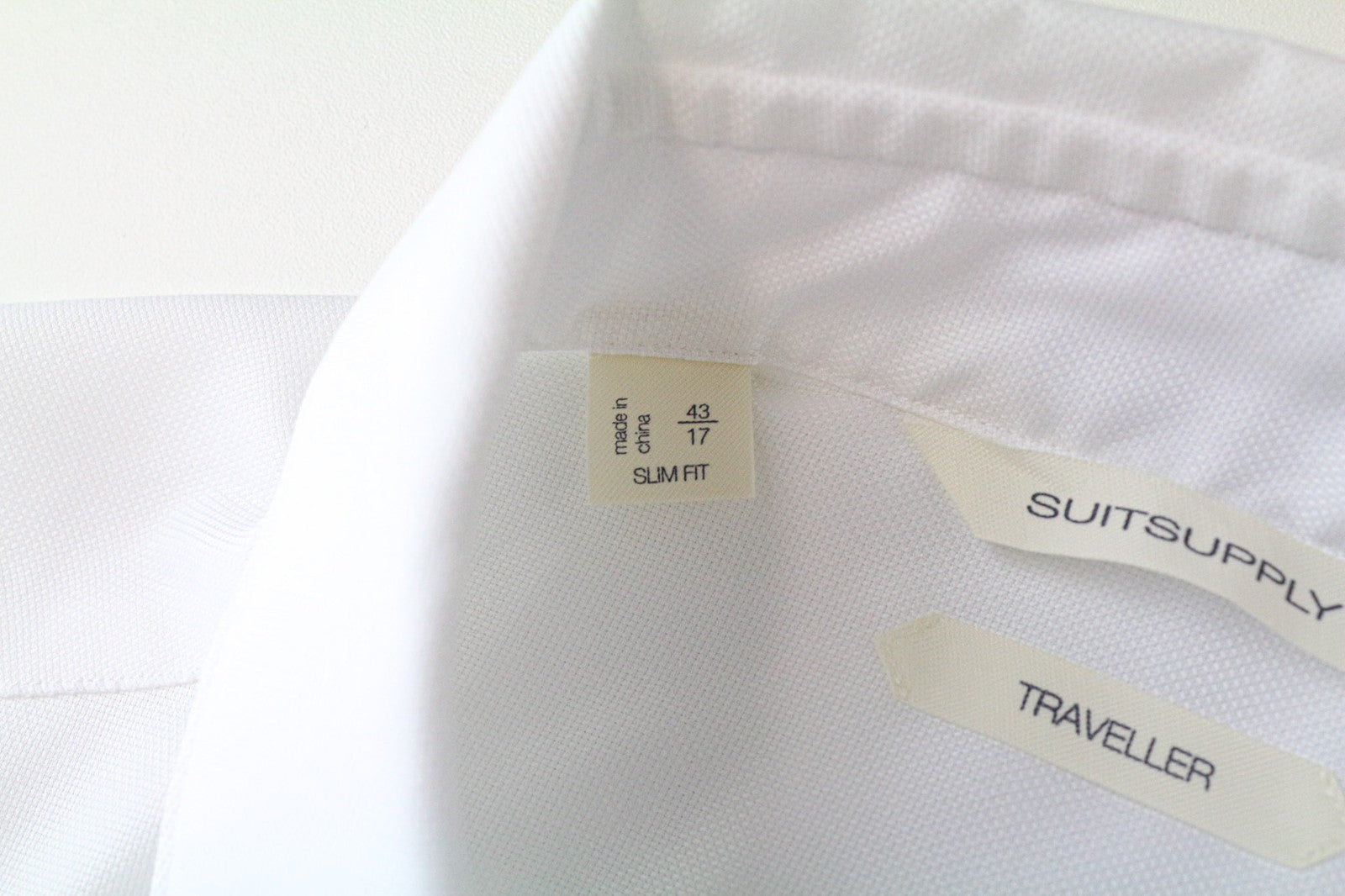 SUITSUPPLY Traveller Men Shirt 43/17 Slim White Pure Cotton Long Sleeve Twill