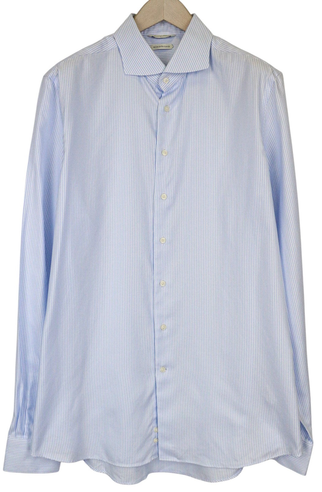 SUITSUPPLY Men Shirt 45L/17 3/4L Extra Slim Blue Pure Cotton Striped Pattern