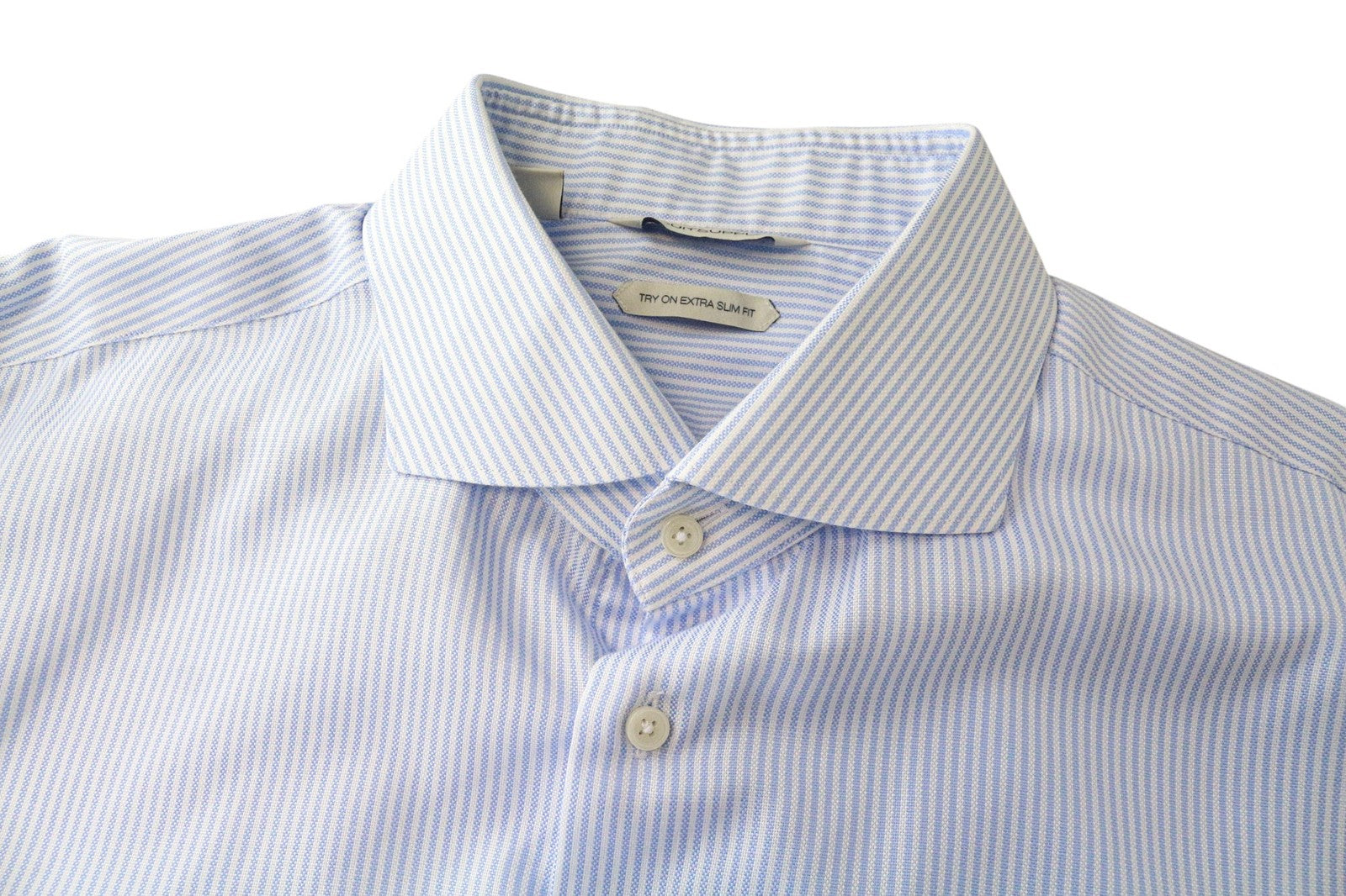 SUITSUPPLY Men Shirt 45L/17 3/4L Extra Slim Blue Pure Cotton Striped Pattern