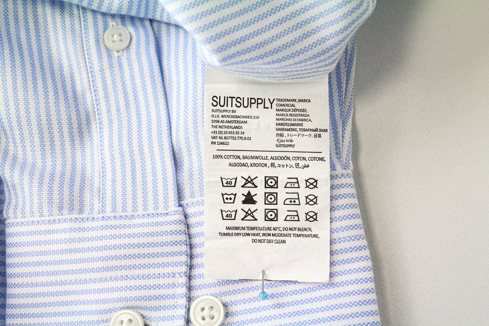 SUITSUPPLY Men Shirt 45L/17 3/4L Extra Slim Blue Pure Cotton Striped Pattern