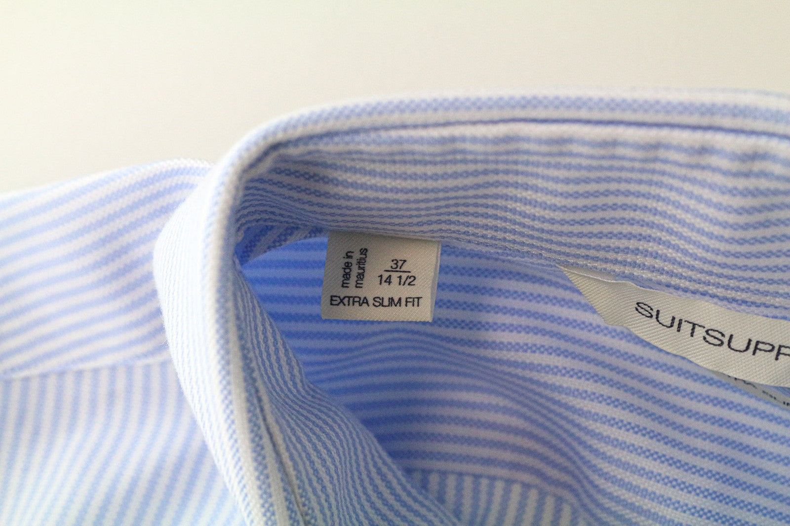 SUITSUPPLY Men Shirt 37/14 1/2 Extra Slim Blue Pure Cotton Striped Long Sleeved