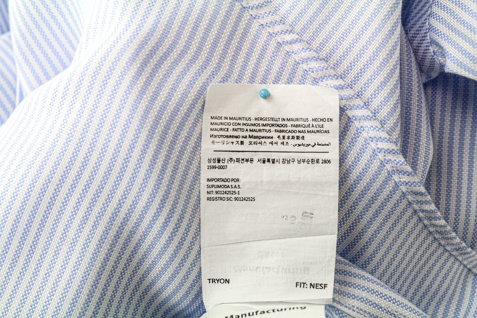 SUITSUPPLY Men Shirt 37/14 1/2 Extra Slim Blue Pure Cotton Striped Long Sleeved