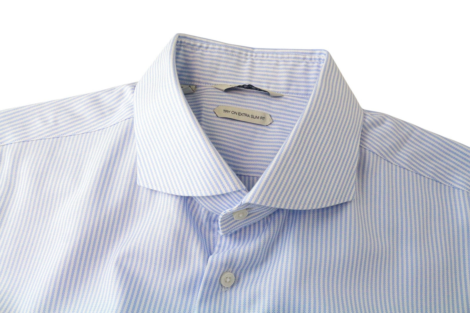 SUITSUPPLY Men Shirt 44L/17 1/2L Extra Slim Blue Pure Cotton Striped Long Sleeve