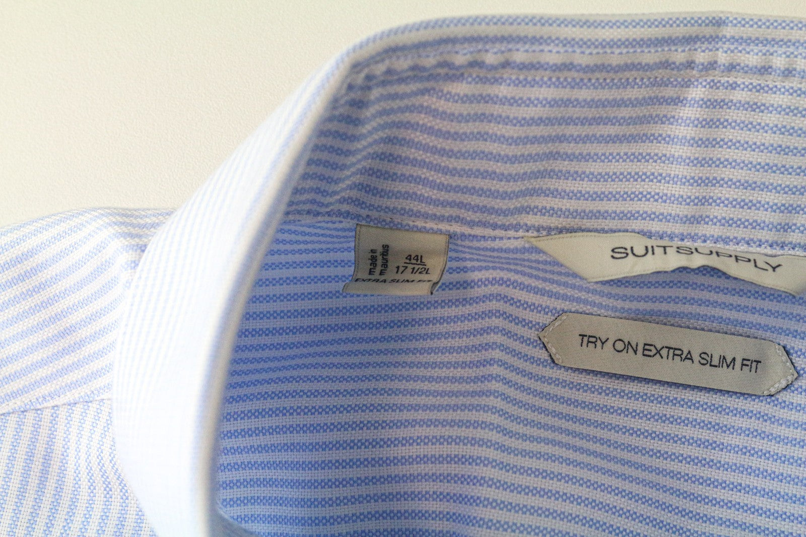 SUITSUPPLY Men Shirt 44L/17 1/2L Extra Slim Blue Pure Cotton Striped Long Sleeve
