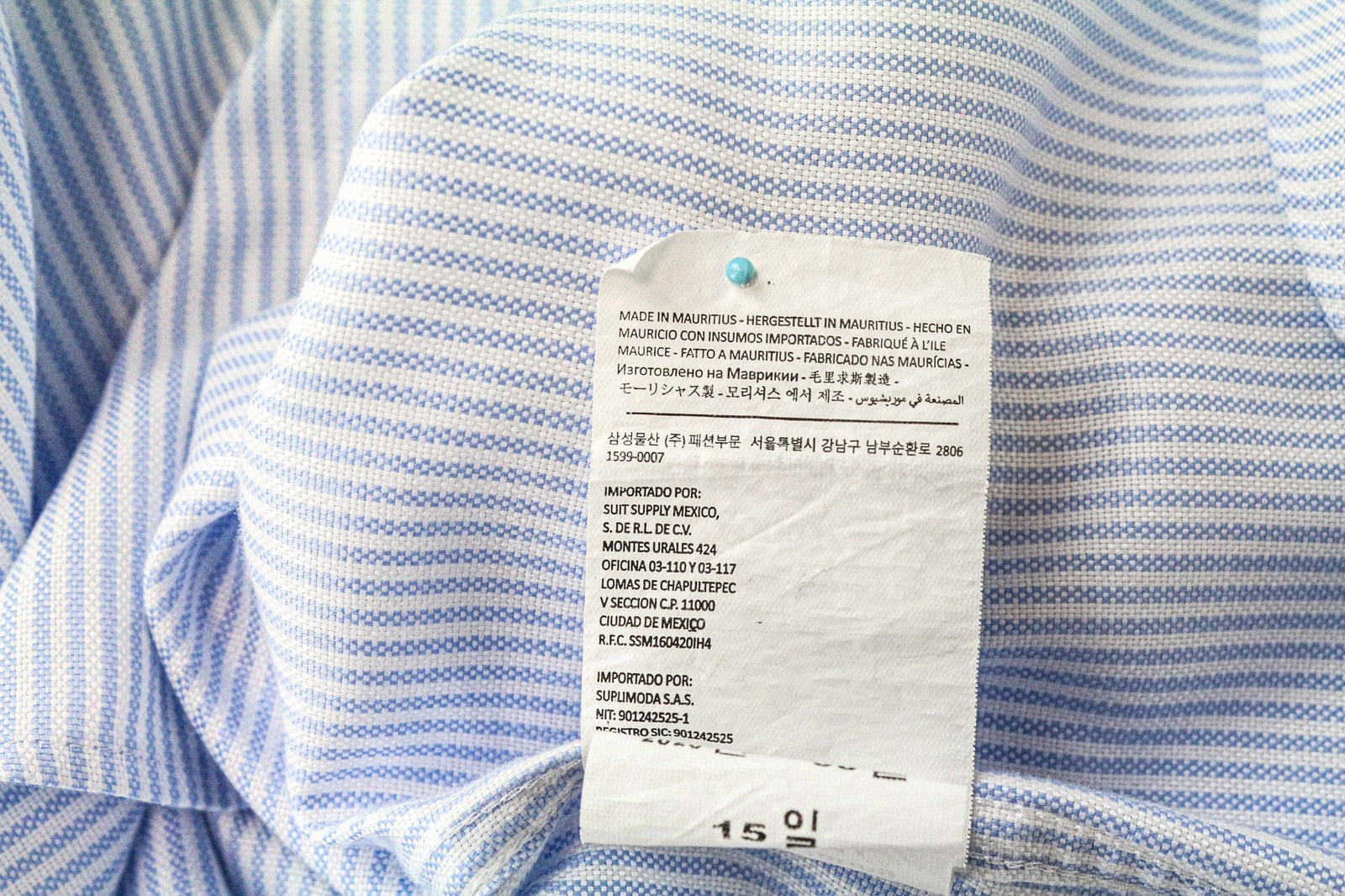 SUITSUPPLY Men Shirt 44L/17 1/2L Extra Slim Blue Pure Cotton Striped Long Sleeve