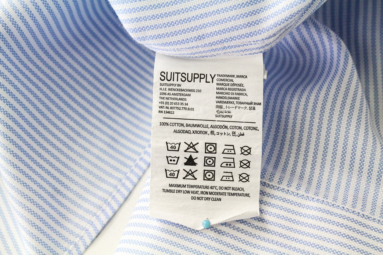 SUITSUPPLY Men Shirt 45/17 3/4 Extra Slim Blue Pure Cotton Striped Cutaway