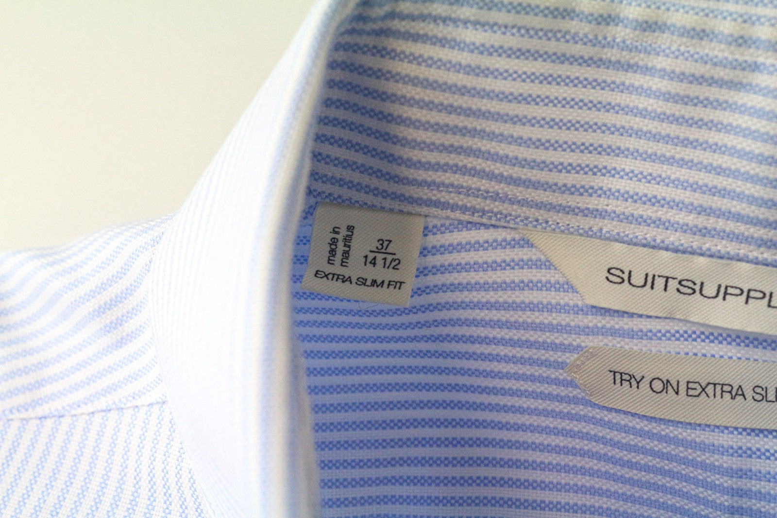 SUITSUPPLY Men Shirt 37/14 1/2 Extra Slim Fit Blue Pure Cotton Striped Classic
