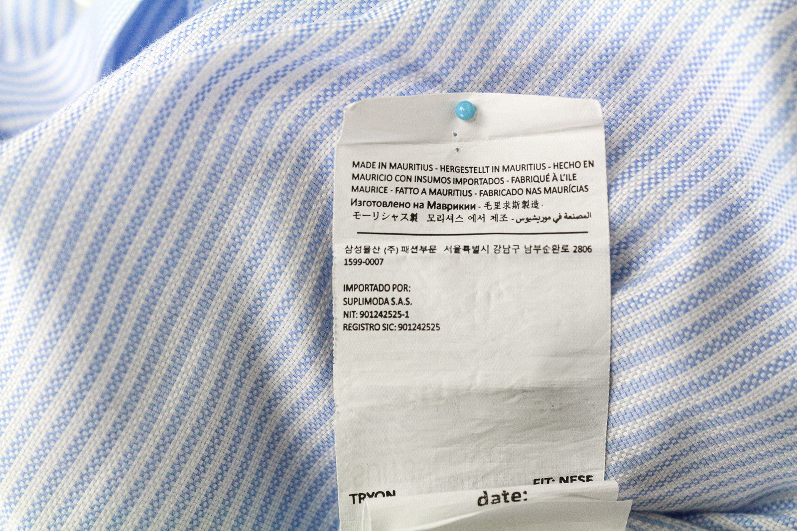 SUITSUPPLY Men Shirt 37/14 1/2 Extra Slim Fit Blue Pure Cotton Striped Classic