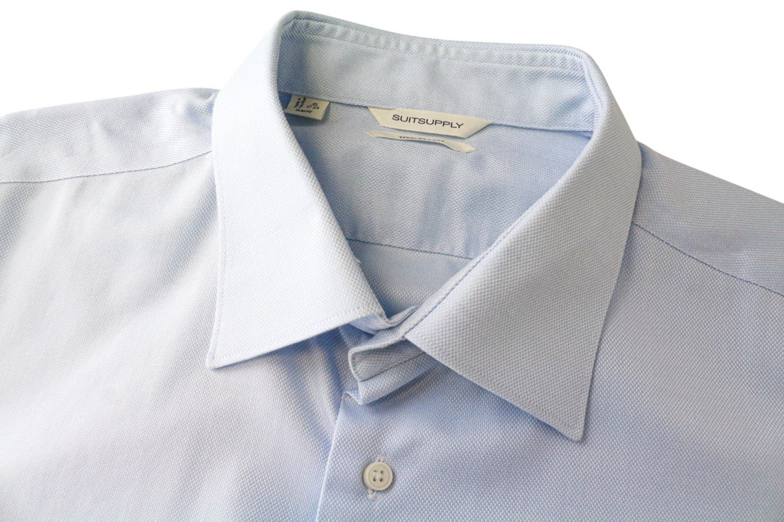 SUITSUPPLY Traveller Men Shirt 45/17 3/4 Slim Blue Cotton Long Sleeve Classic