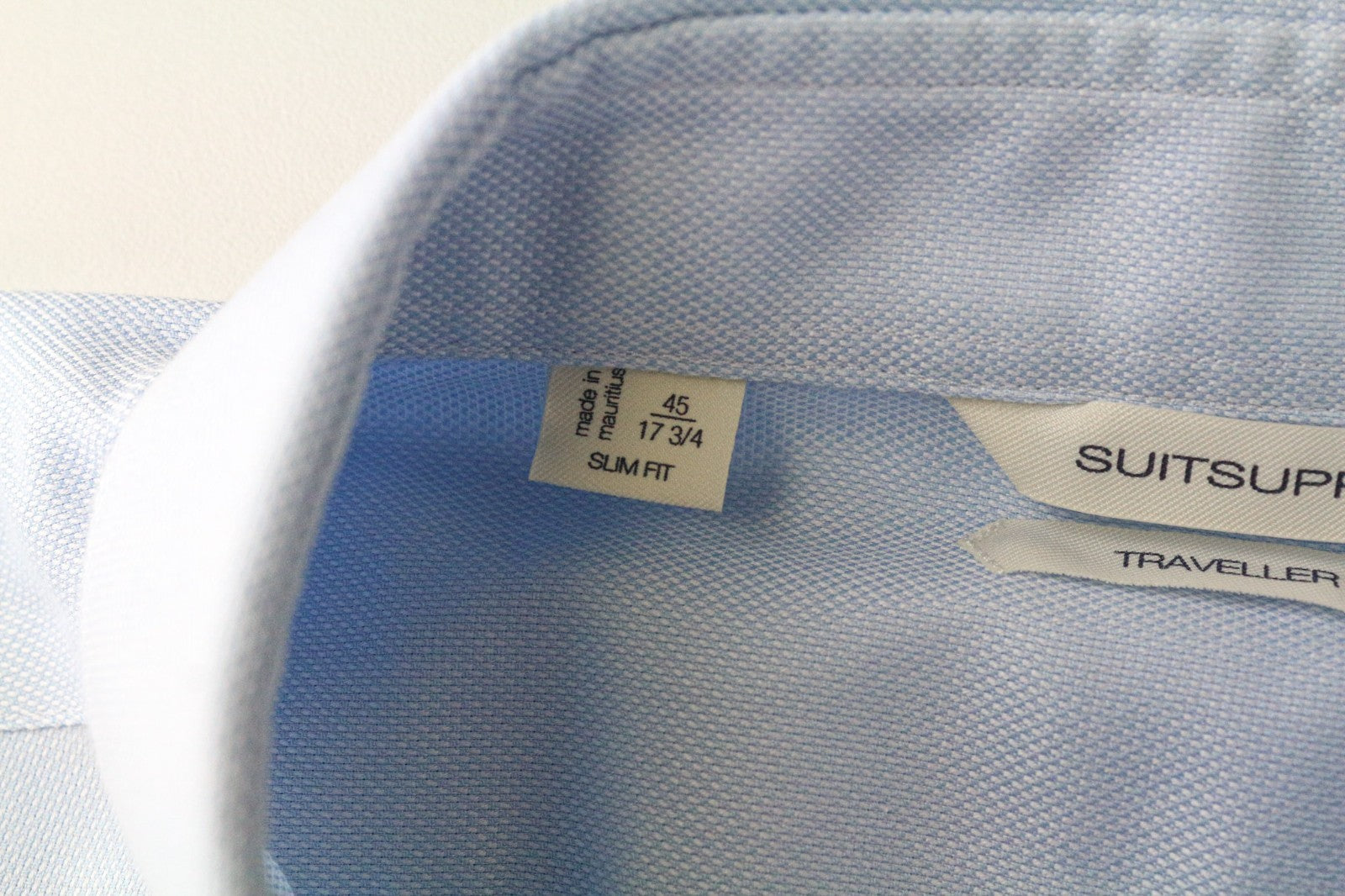 SUITSUPPLY Traveller Men Shirt 45/17 3/4 Slim Blue Cotton Long Sleeve Classic
