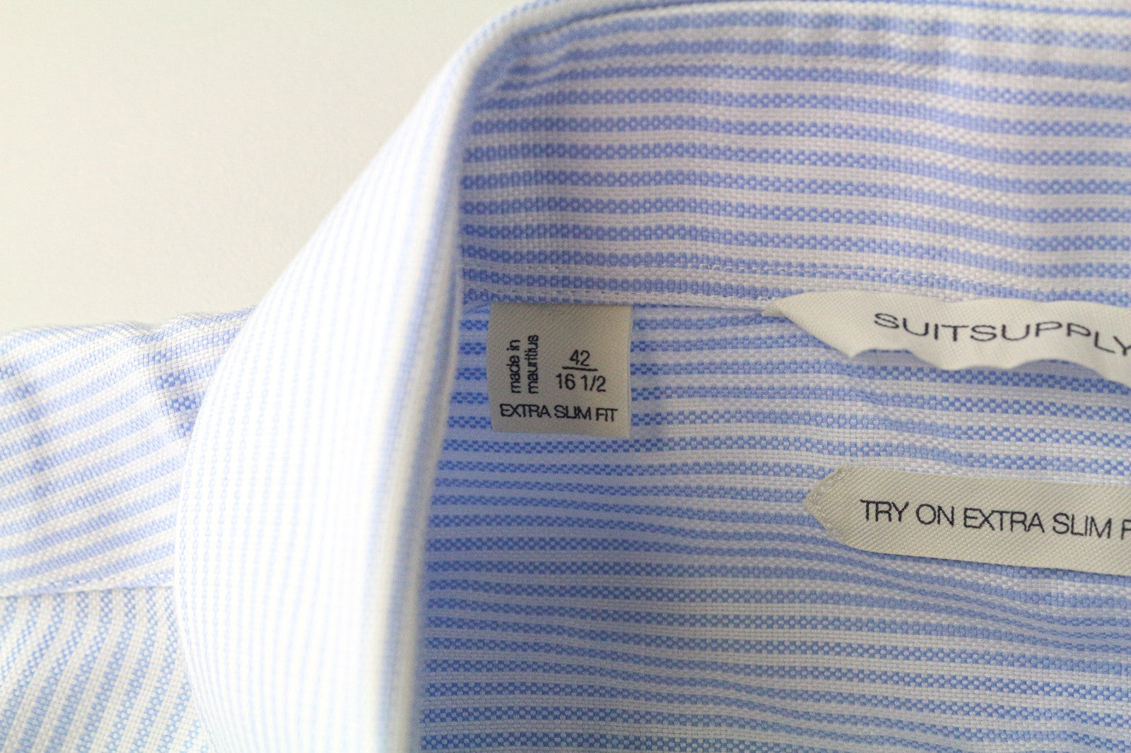 SUITSUPPLY Men Shirt 42/16 1/2 Extra Slim Fit Striped Classic Blue Pure Cotton