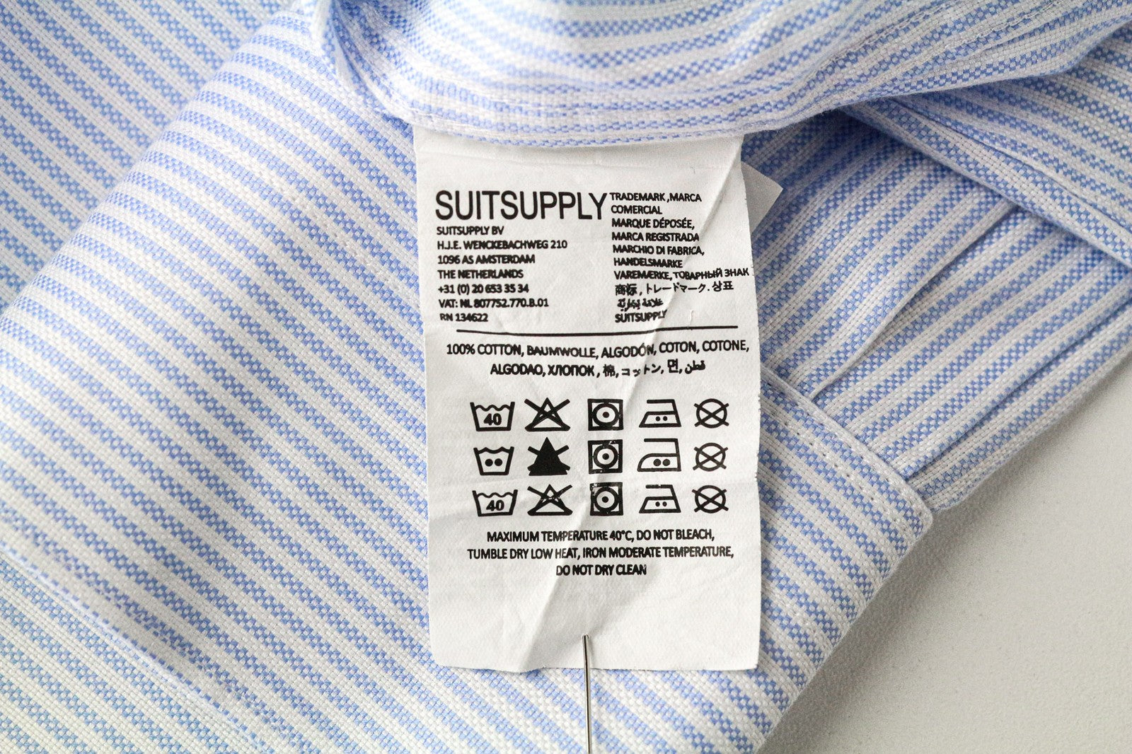 SUITSUPPLY Men Shirt 42/16 1/2 Extra Slim Fit Striped Classic Blue Pure Cotton