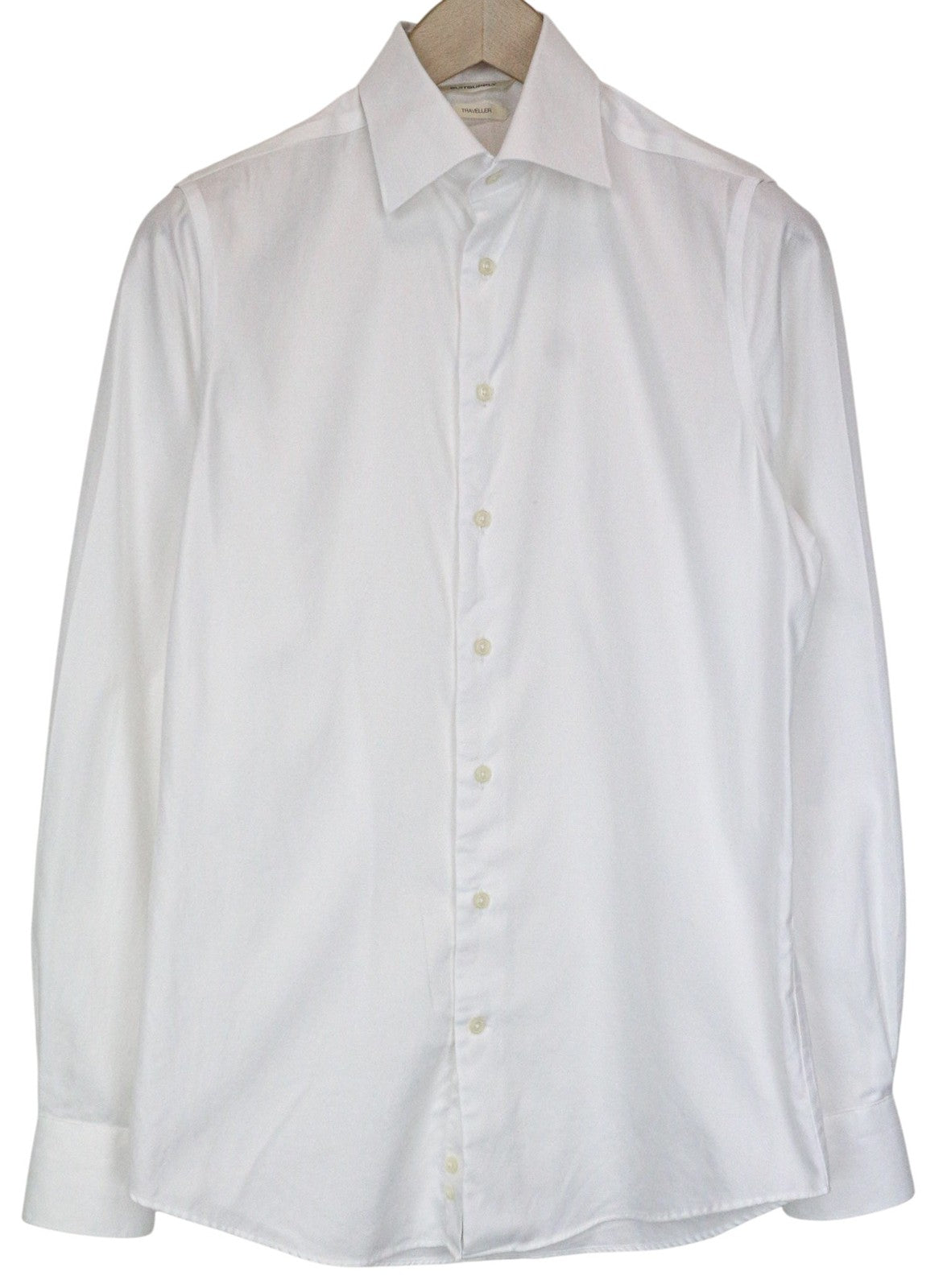 SUITSUPPLY Traveller Men Shirt 37/14 1/2 Extra Slim White Cotton Long Sleeved
