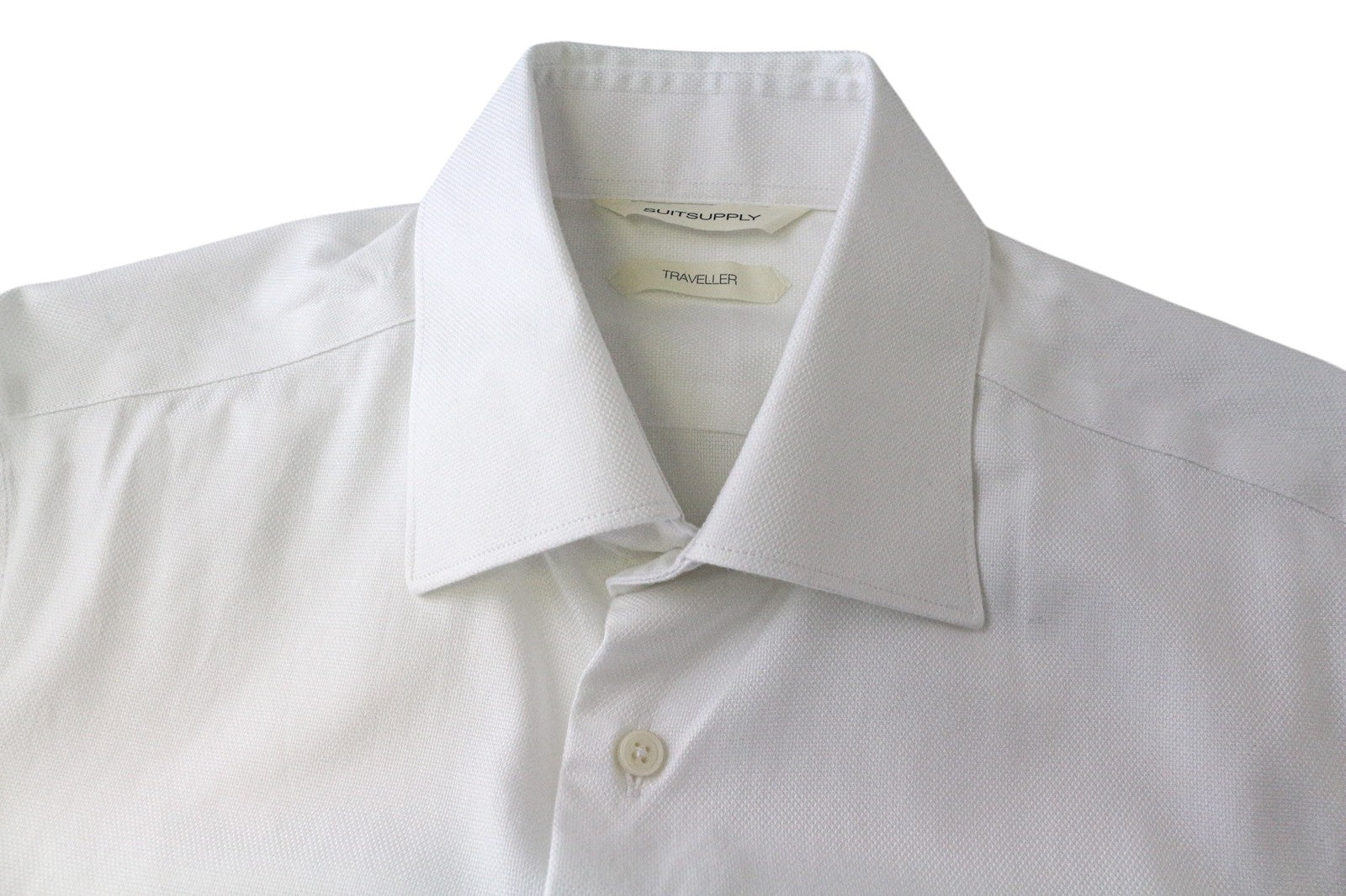 SUITSUPPLY Traveller Men Shirt 37/14 1/2 Extra Slim White Cotton Long Sleeved