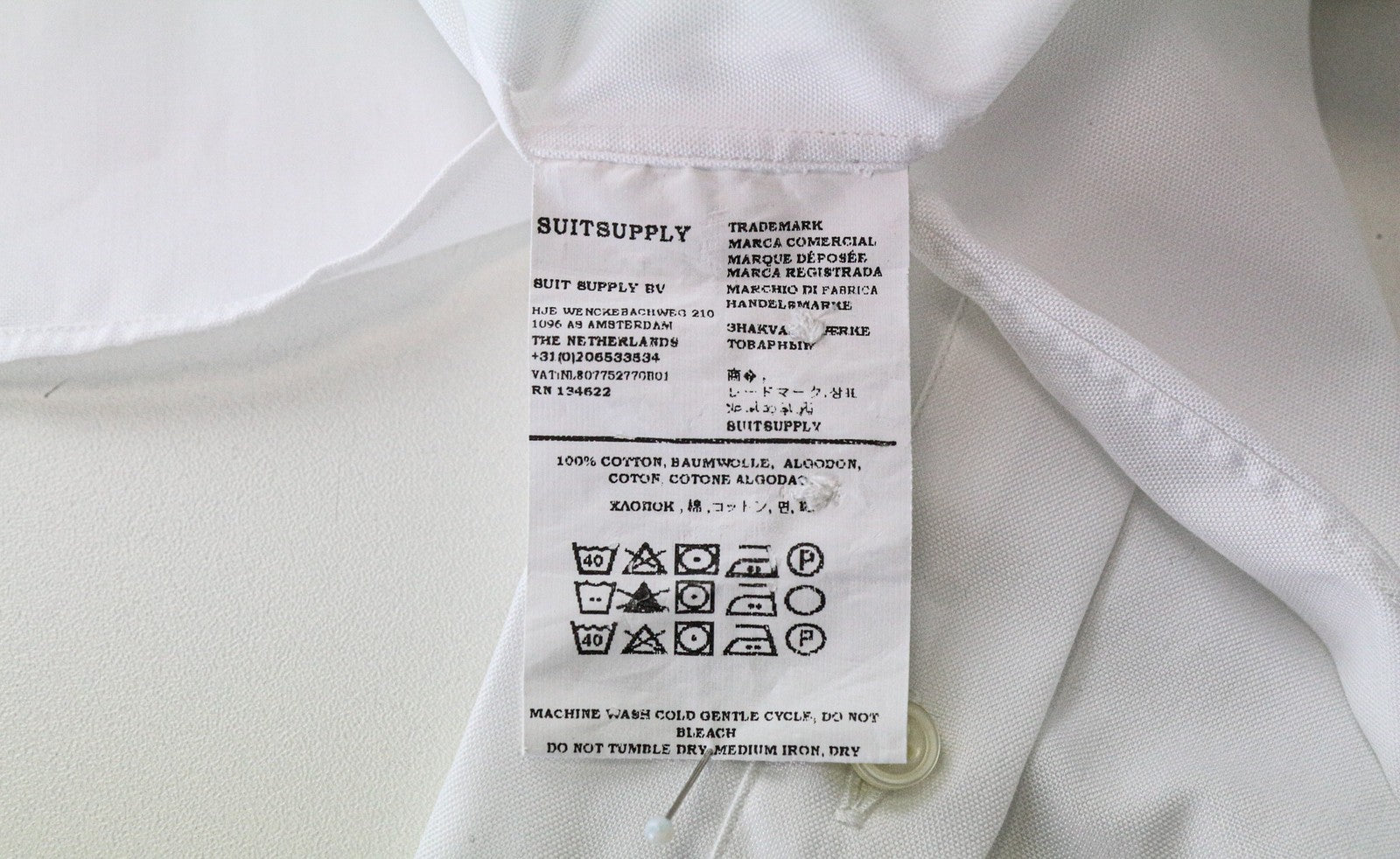 SUITSUPPLY Traveller Men Shirt 37/14 1/2 Extra Slim White Cotton Long Sleeved