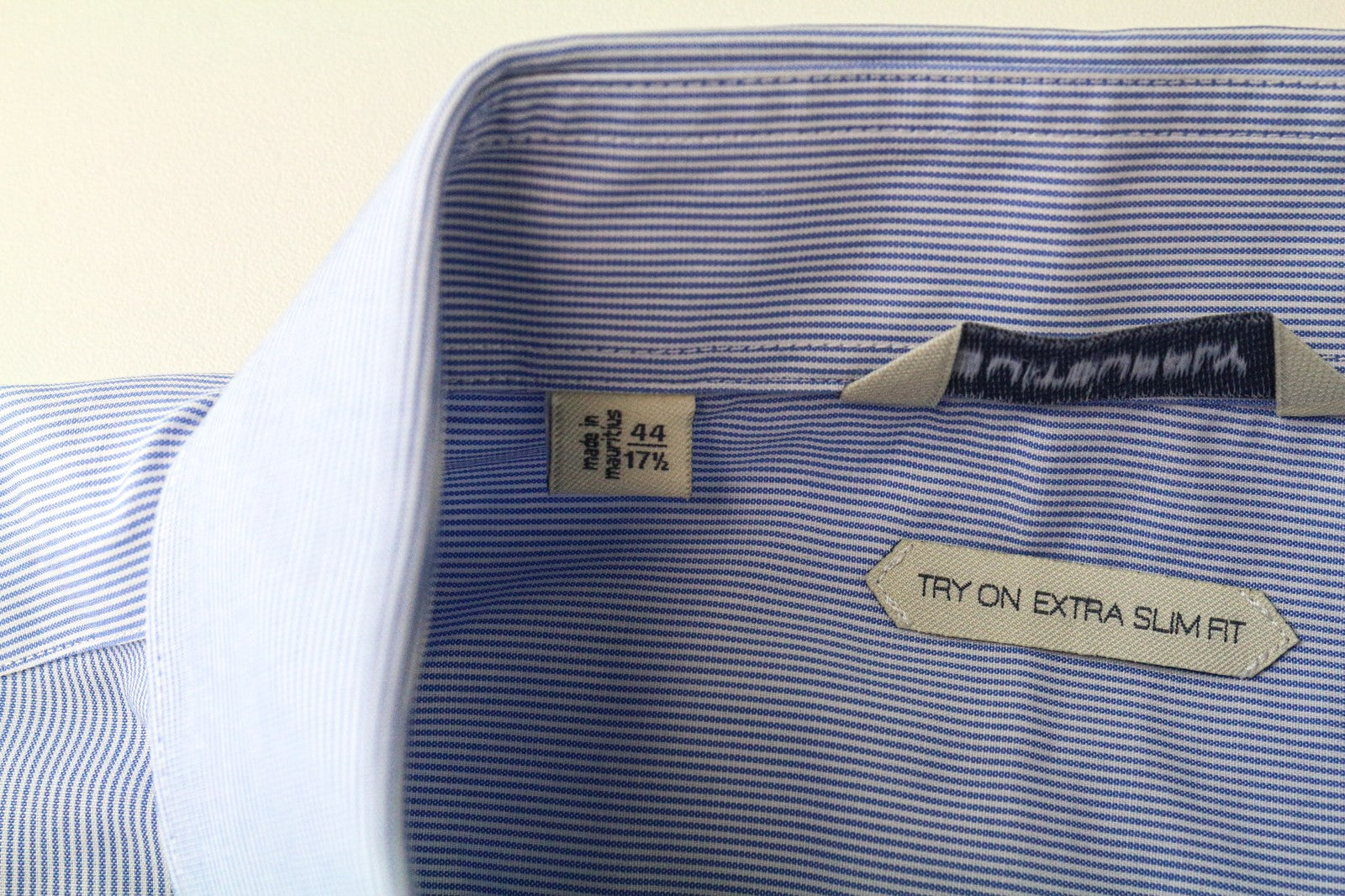 SUITSUPPLY Men Shirt 44/17 1/2 Extra Slim Blue Pure Cotton Striped Pattern Twill