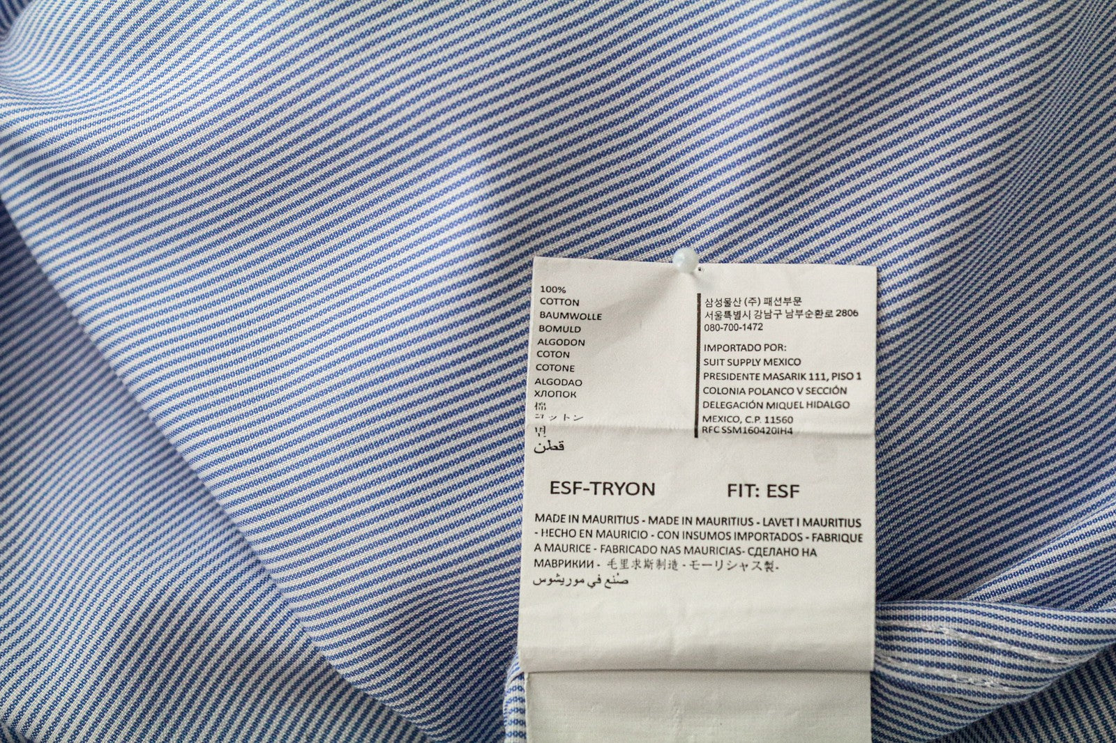 SUITSUPPLY Men Shirt 44/17 1/2 Extra Slim Blue Pure Cotton Striped Pattern Twill
