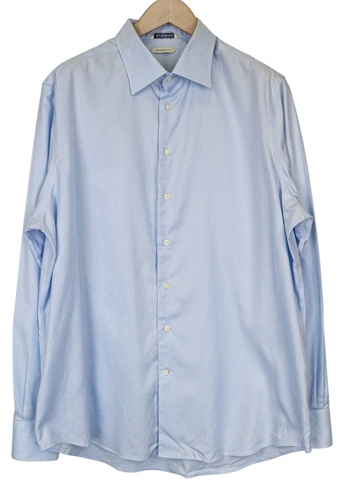 SUITSUPPLY Men Shirt 46/18 Slim Fit Blue Pure Cotton Button-Up Formal