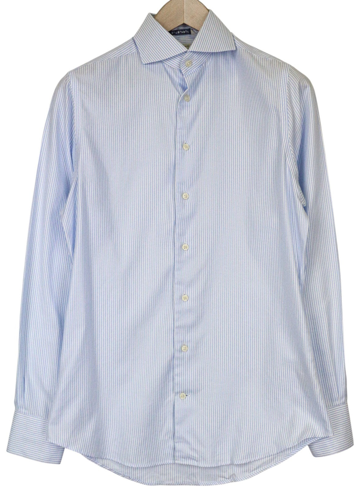 SUITSUPPLY Men Shirt 38/15 Extra Slim Blue Cotton Striped Classic Long Sleeve