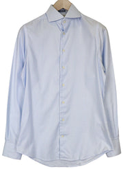 SUITSUPPLY Men Shirt 38/15 Extra Slim Blue Cotton Striped Classic Long Sleeve