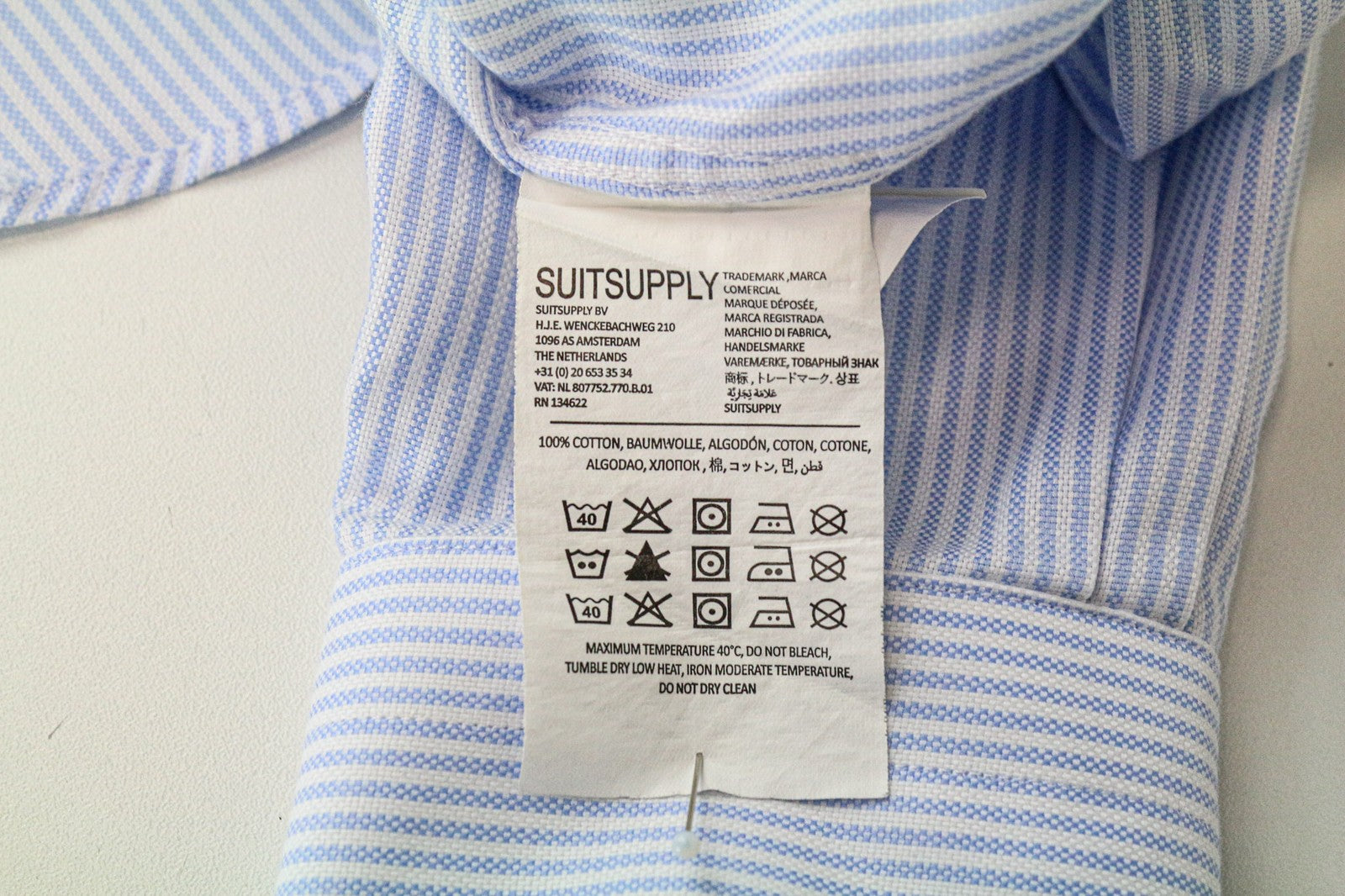 SUITSUPPLY Men Shirt 38/15 Extra Slim Blue Cotton Striped Classic Long Sleeve