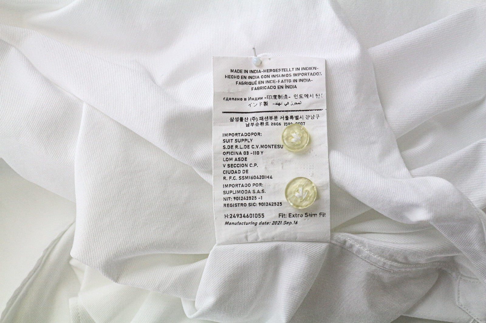 SUITSUPPLY Men Shirt ~L Extra Slim White Pure Cotton Twill Classic Formal