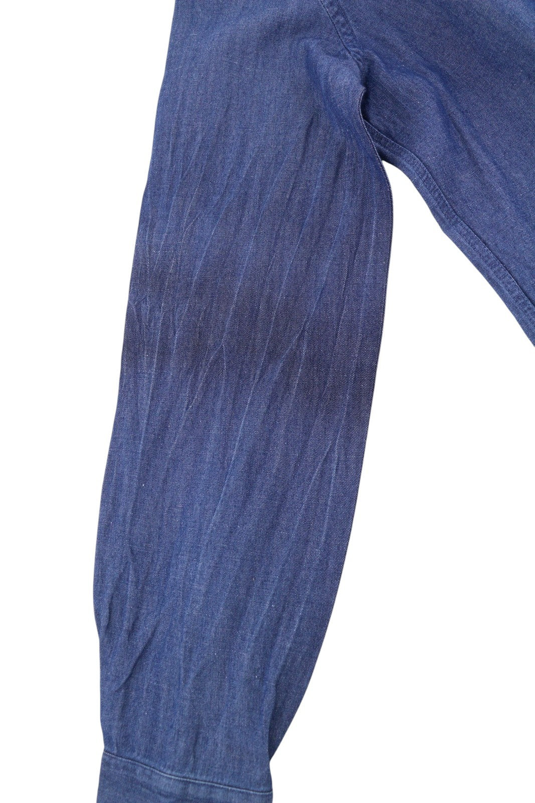 SEASE TN690 Fish Tail Men Shirt L Mid Denim Blue Buton Up Linen Blend RRP510
