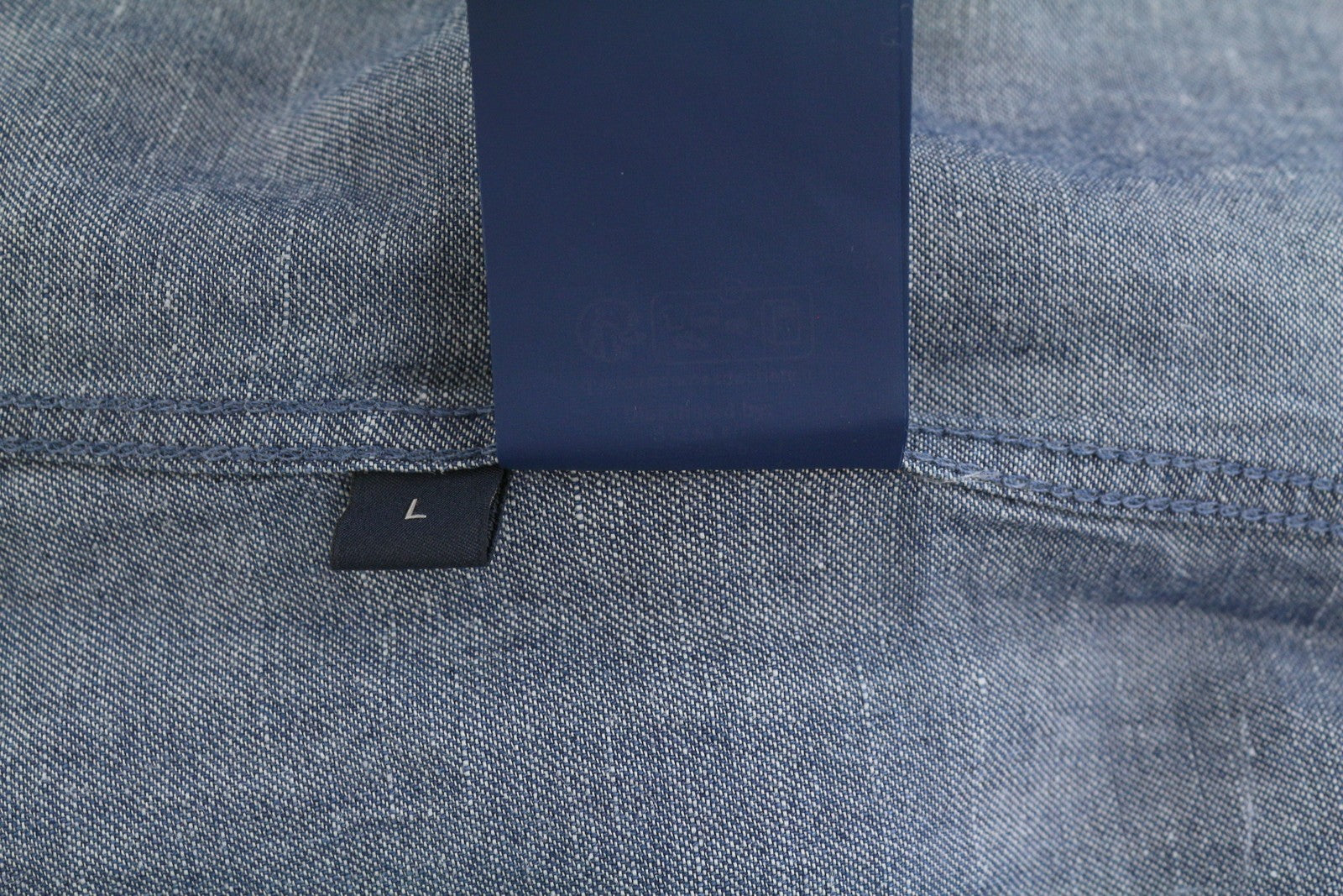 SEASE TN690 Fish Tail Men Shirt L Mid Denim Blue Buton Up Linen Blend RRP510
