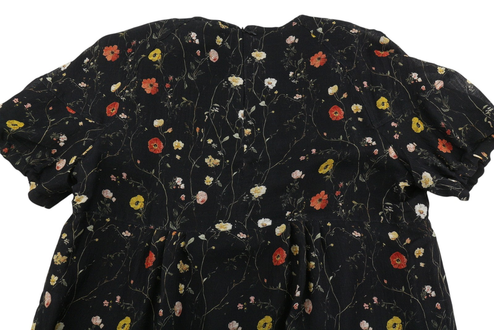 R13 Raglan Sleeve Babydoll Women Dress L Wool Silk Floral On Black Mini RRP1299