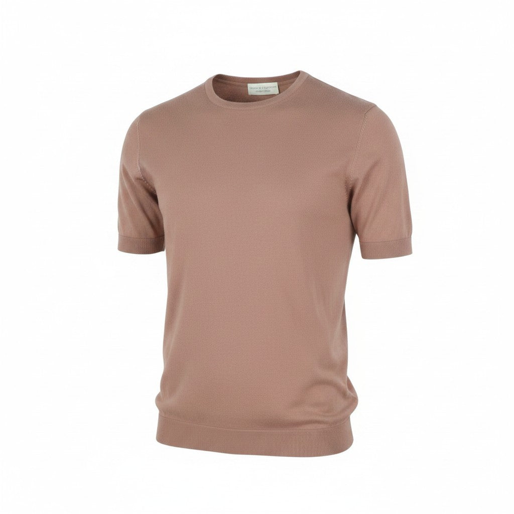 FILIPPO DE LAURENTIIS Men T-Shirt IT52 L Brown Crew Neck Cotton Short Sleeve