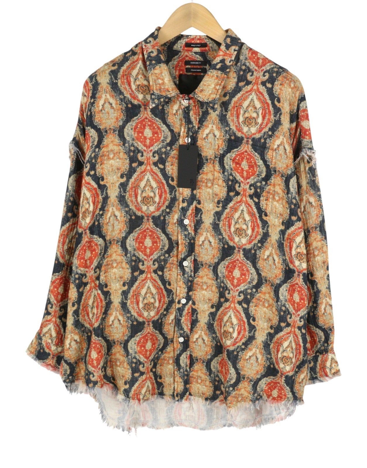 R13 Shredded Seam Drop Neck Women Shirt M Printed Oversized PS26 RRP825