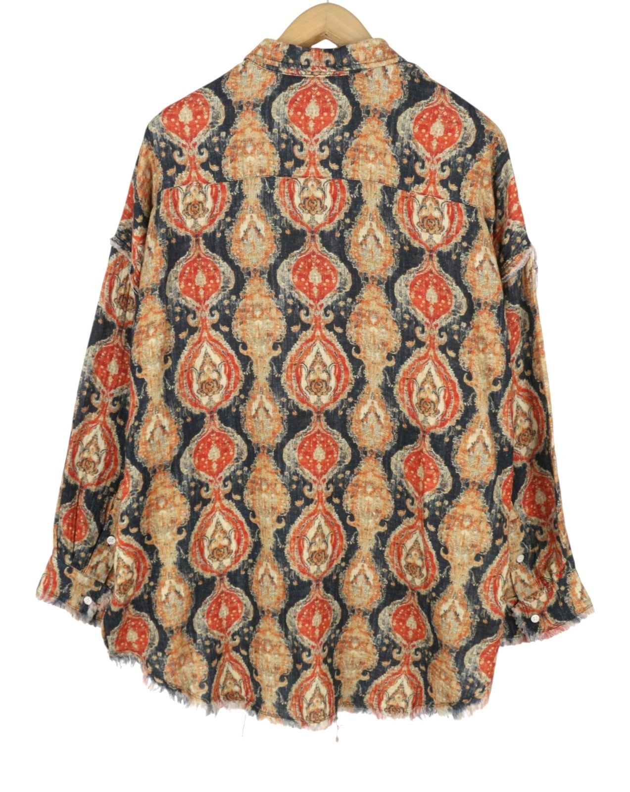 R13 Shredded Seam Drop Neck Women Shirt M Printed Oversized PS26 RRP825