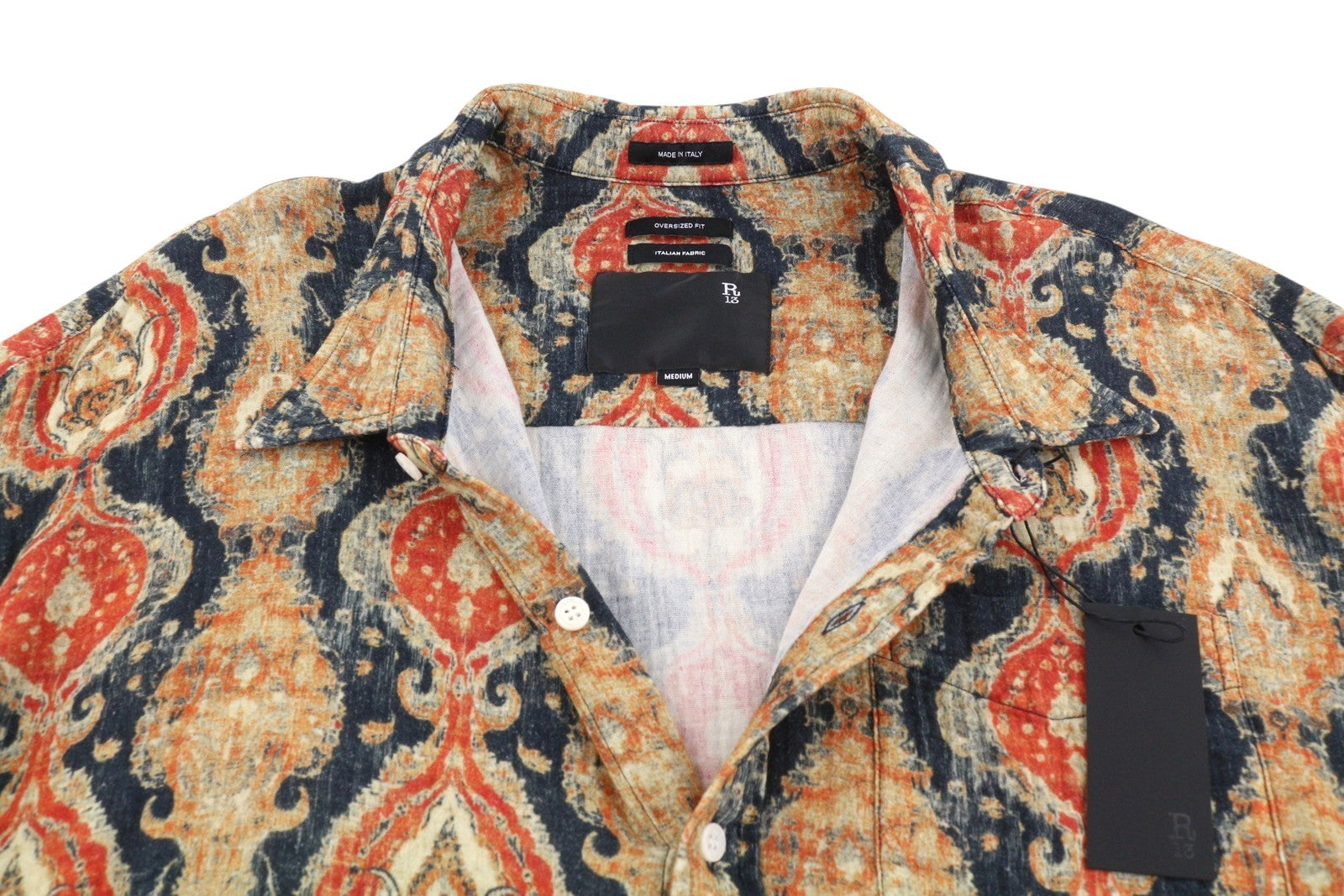 R13 Shredded Seam Drop Neck Women Shirt M Printed Oversized PS26 RRP825