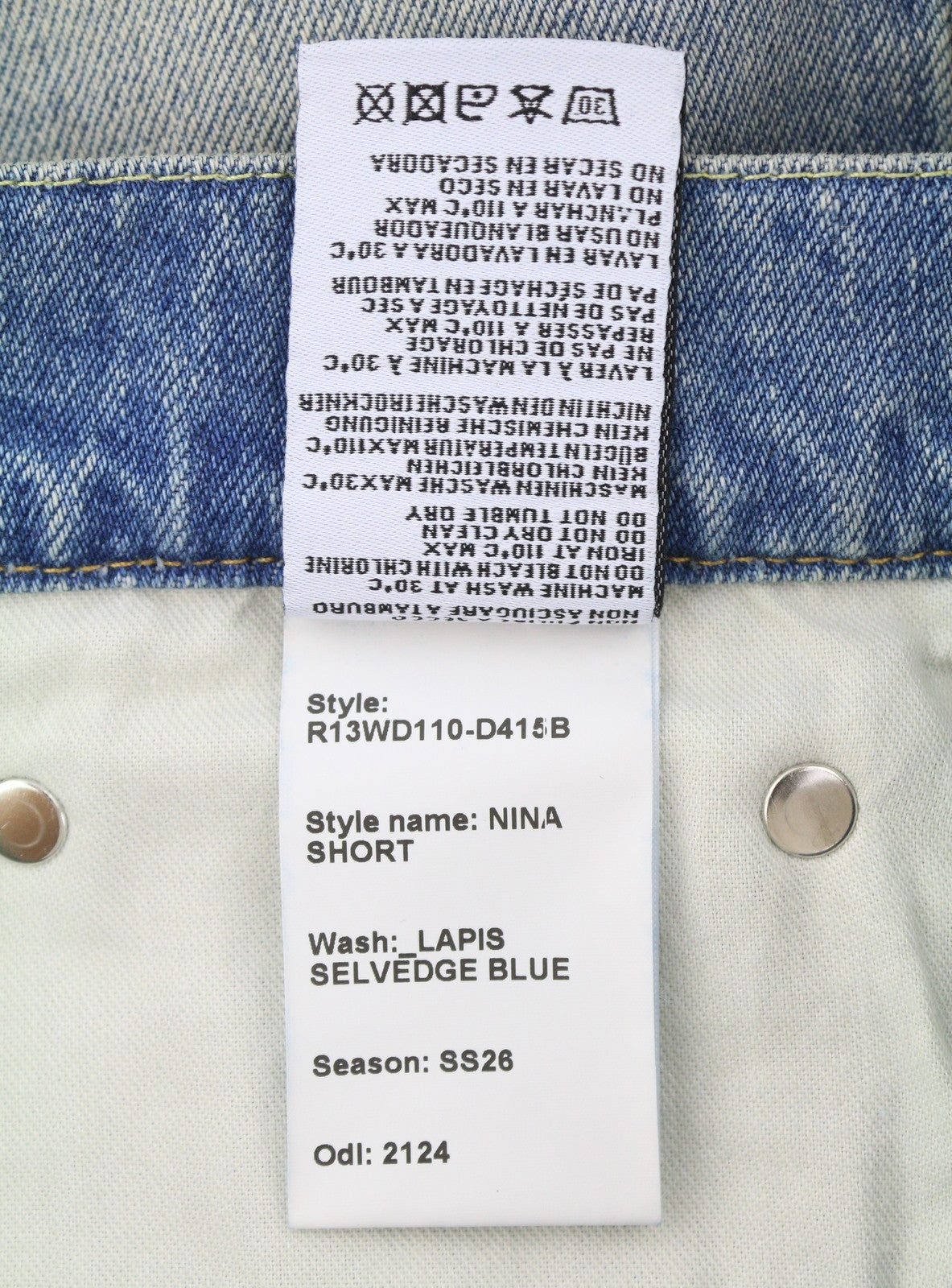 R13 Nina Women Shorts 26 Lapis Selvedge Blue Limited Edition Zip SS26 RRP735