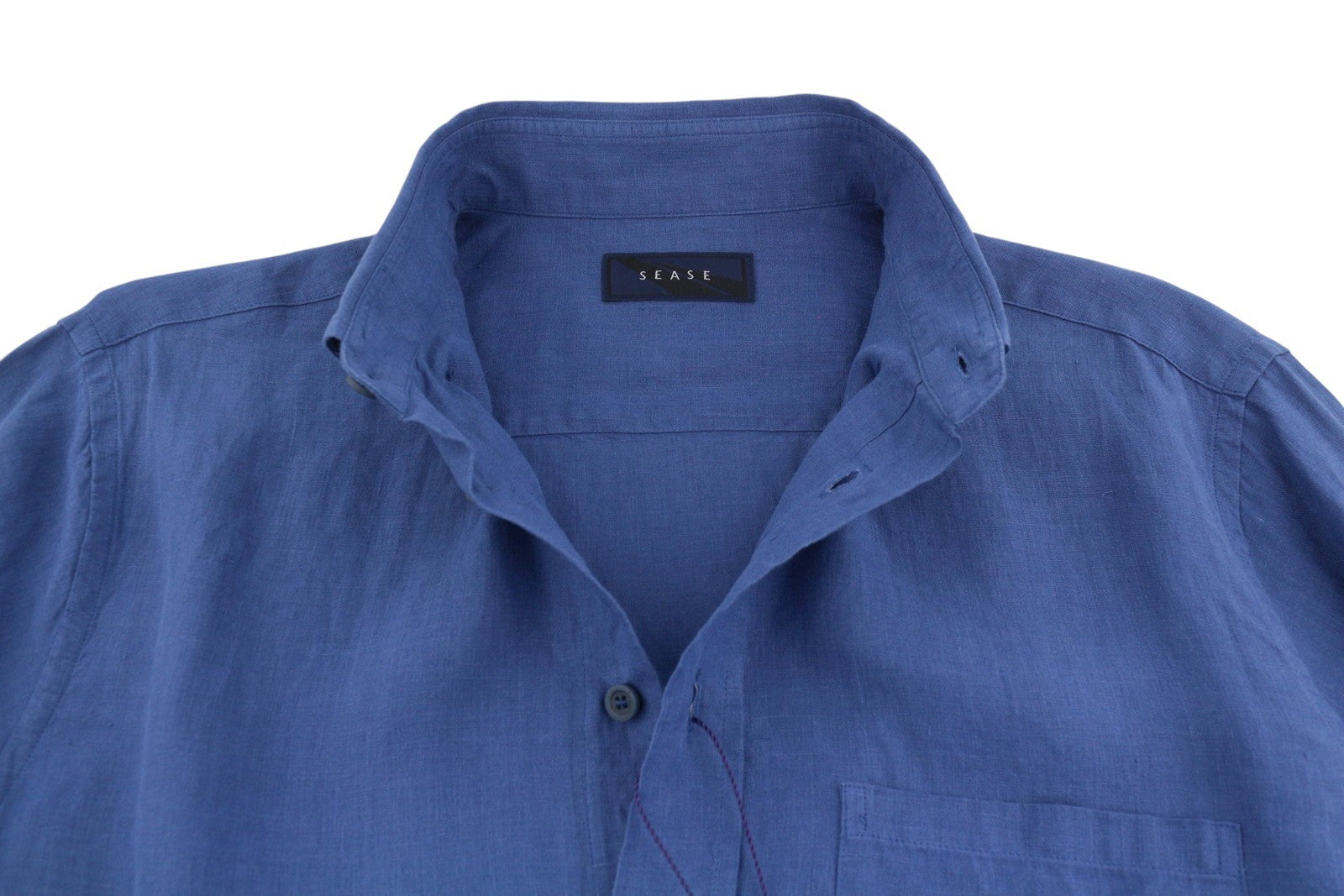 SEASE TN359 Men Shirt M Royal Blue Hemp Button Up Patch Pocket RRP460