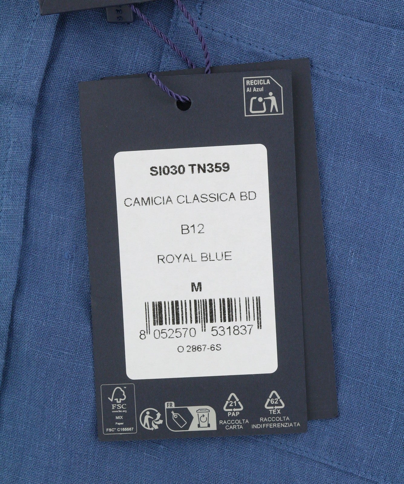SEASE TN359 Men Shirt M Royal Blue Hemp Button Up Patch Pocket RRP460