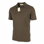 FILIPPO DE LAURENTIIS Men Polos IT48 S Brown Linen Blend Short Sleeve