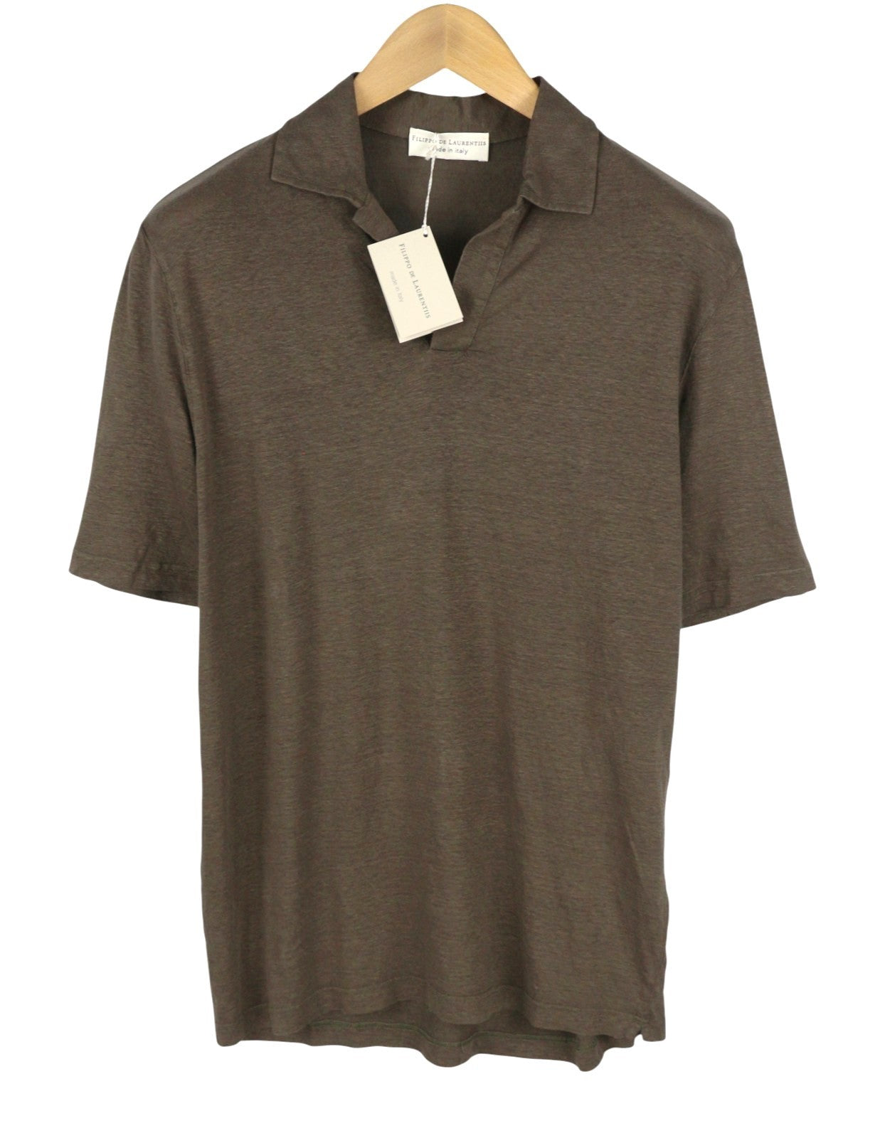 FILIPPO DE LAURENTIIS Men Polos IT48 S Brown Linen Blend Short Sleeve