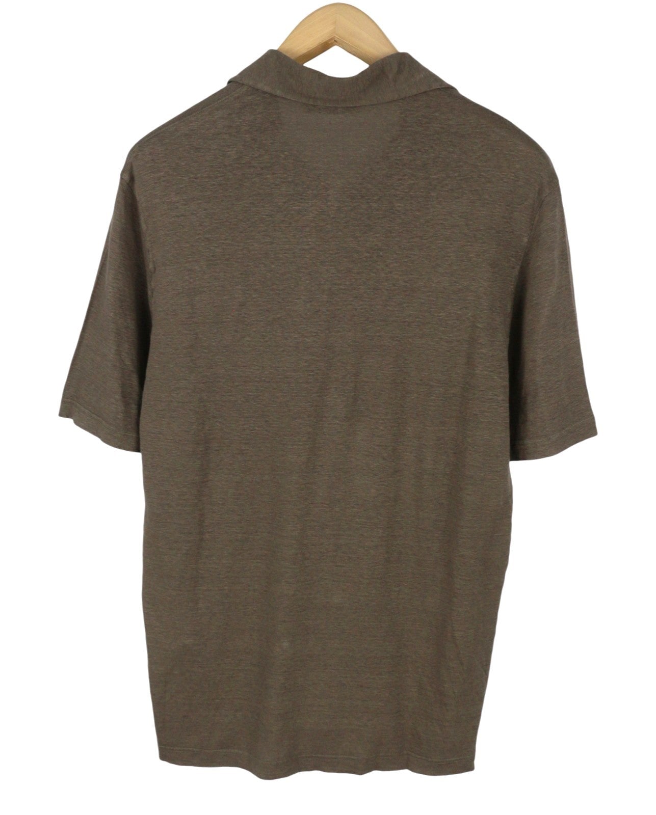 FILIPPO DE LAURENTIIS Men Polos IT48 S Brown Linen Blend Short Sleeve
