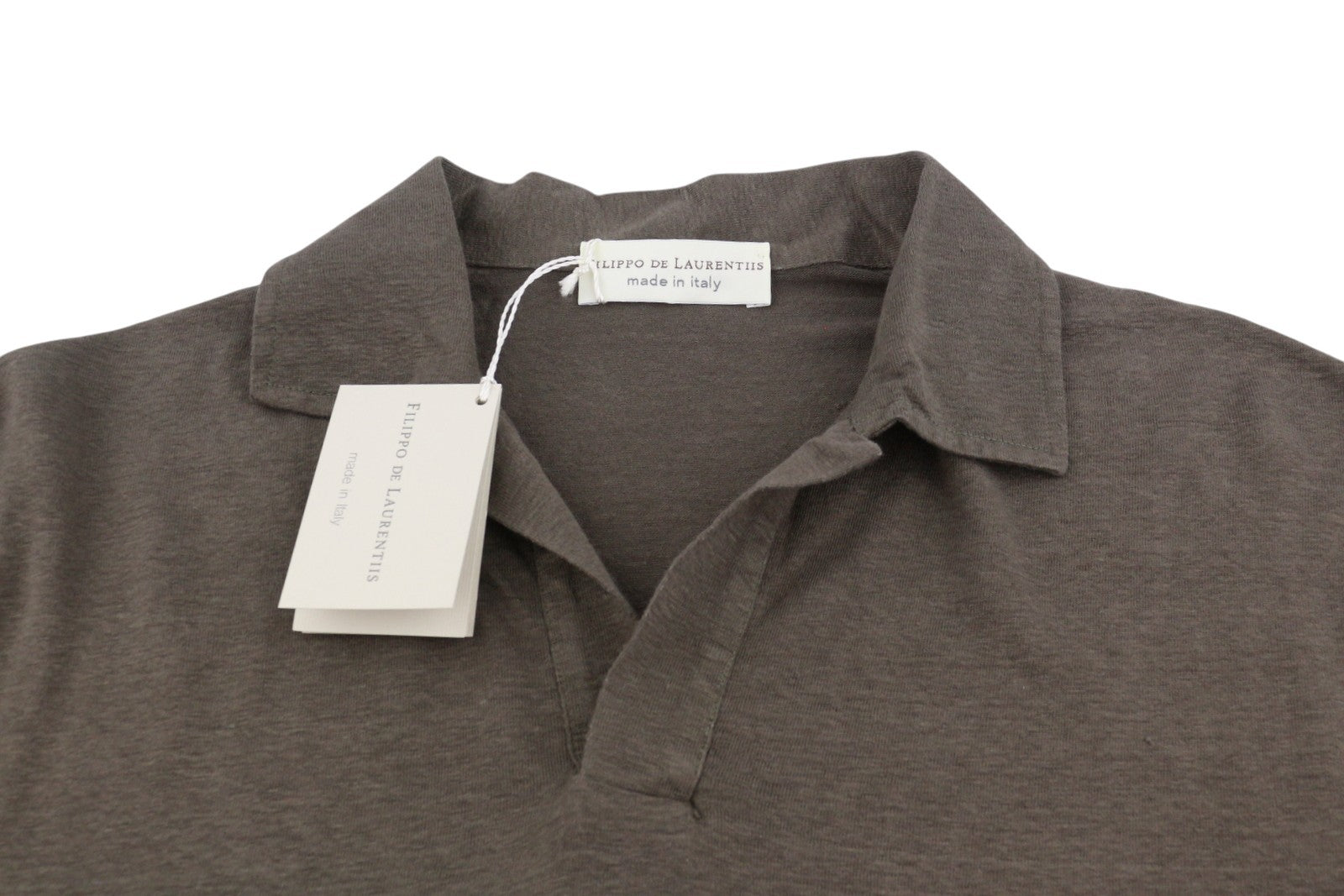 FILIPPO DE LAURENTIIS Men Polos IT48 S Brown Linen Blend Short Sleeve