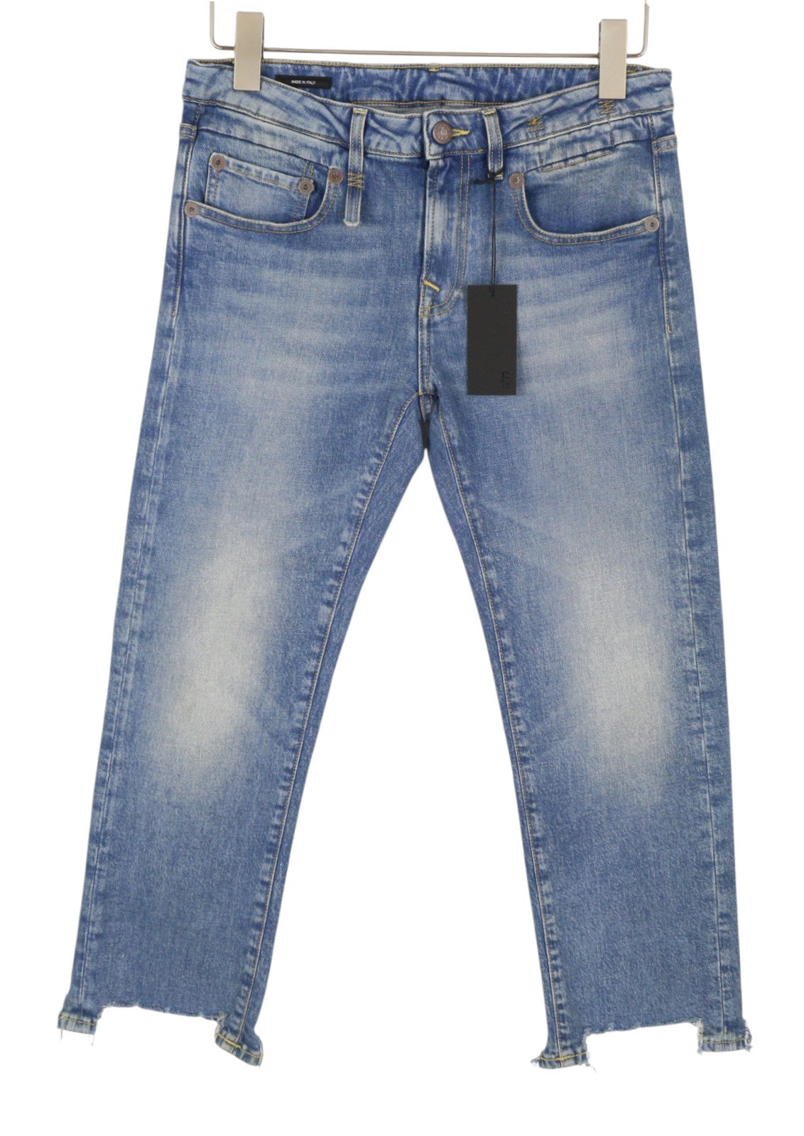 R13 Boy Straight W Rips Women Jeans 27 Jasper Stretch Cropped Distress Blue PF26