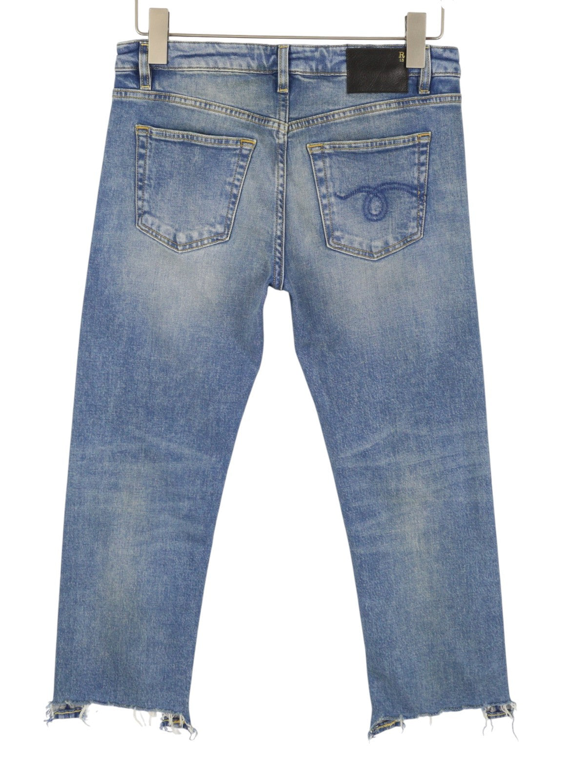 R13 Boy Straight W Rips Women Jeans 27 Jasper Stretch Cropped Distress Blue PF26