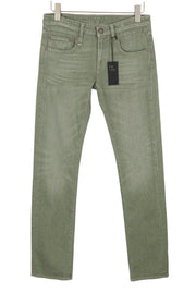 R13 Toby Boy Women Jeans 27 Army Green Stretch Whiskers Faded Denim