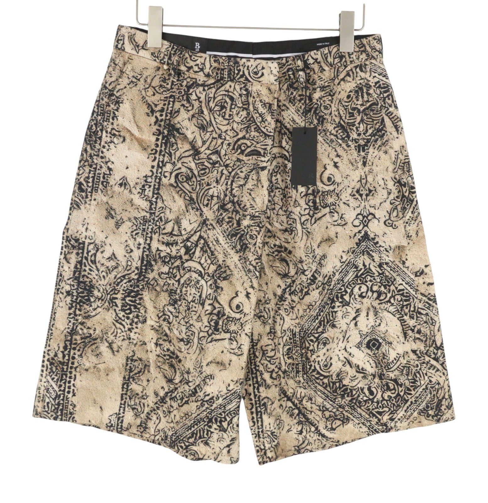 R13 Oversized Crossover Women Shorts 27 Abstract Khaki Black Bandana SS26 RRP995