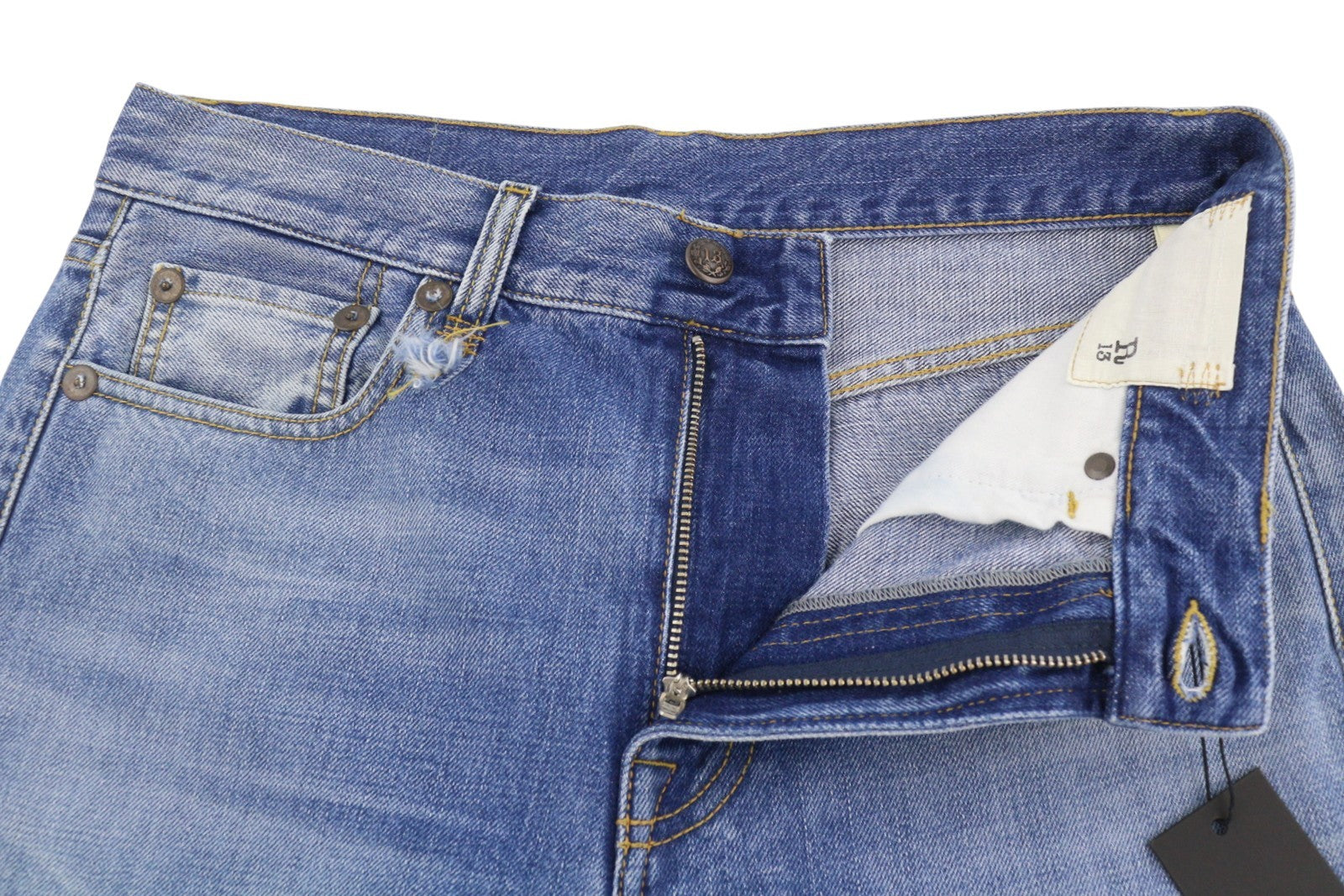 R13 Women Jeans 25 Blue Whiskers Faded Straight Fit Zip Fly Denim