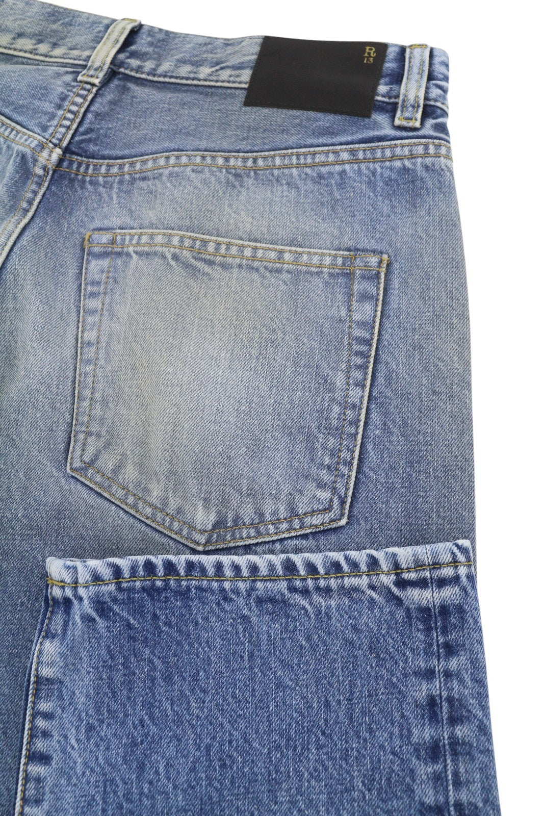 R13 Boyfriend Women Jeans 25 Prove Lavaggio Cropped Whiskers Faded Blue