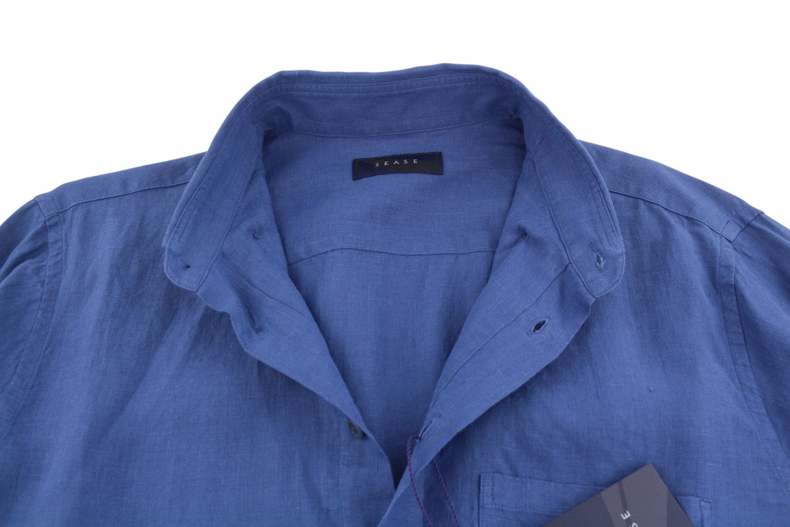 SEASE TN359 Men Shirt M Royal Blue Hemp Button-Up Patch Pocket RRP460