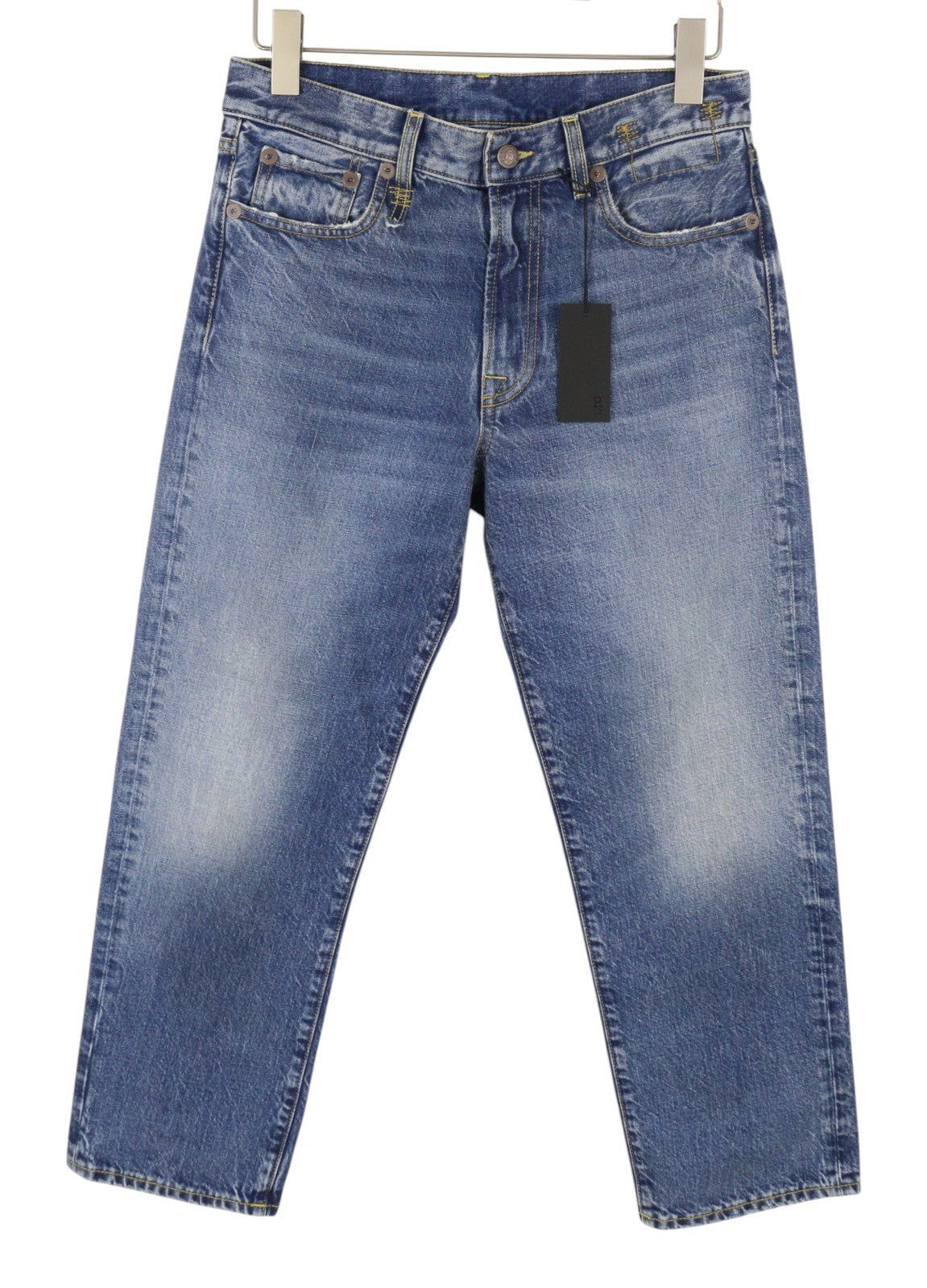 R13 Romeo Women Jeans 27 Hutton Blue Whiskers Faded Straight Cropped PF26