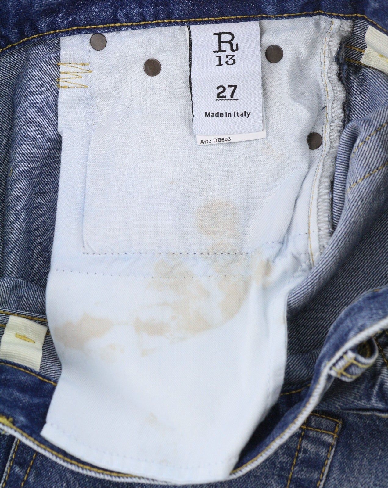 R13 Romeo Women Jeans 27 Hutton Blue Whiskers Faded Straight Cropped PF26