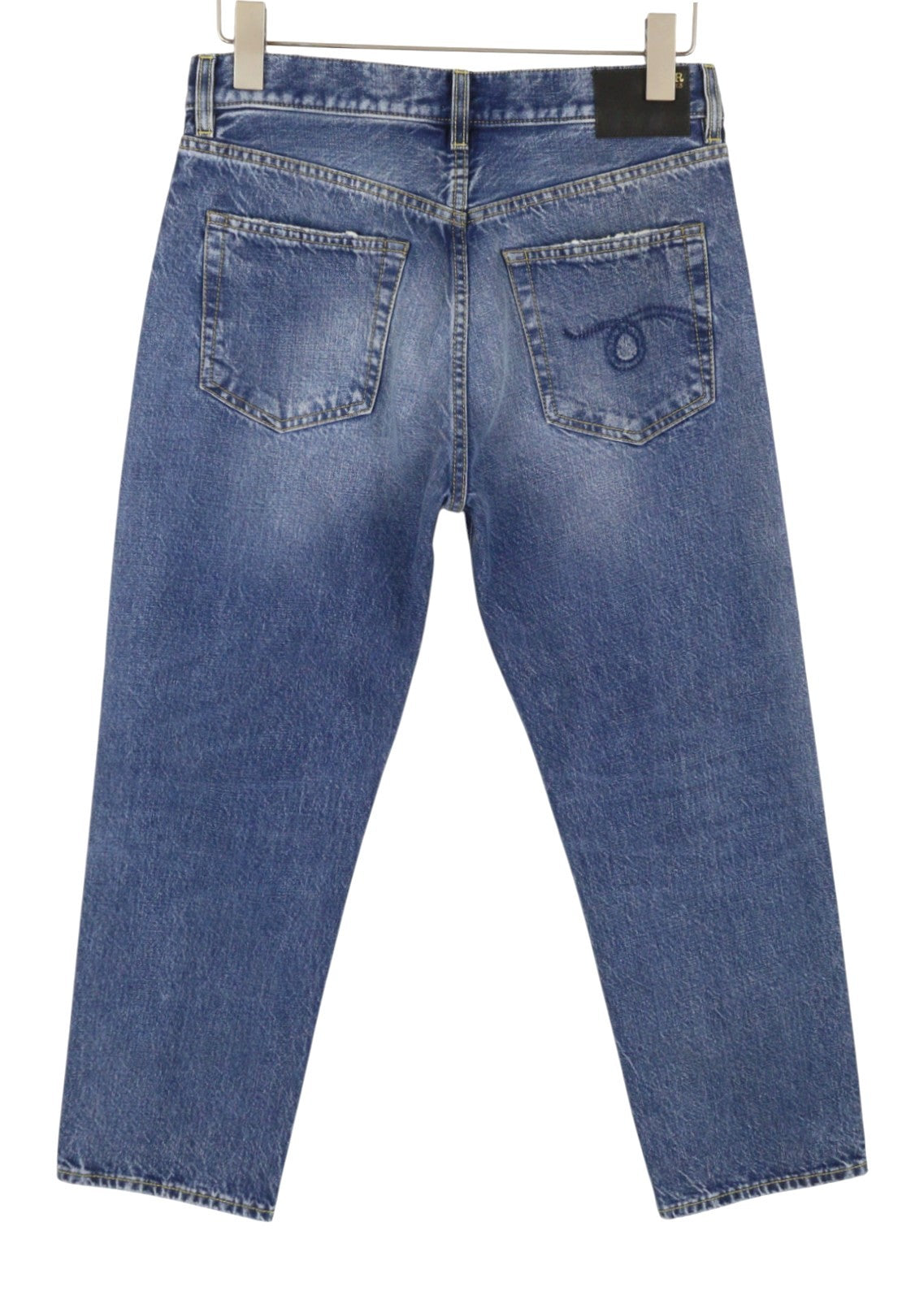 R13 Romeo Women Jeans 27 Hutton Blue Whiskers Faded Straight Cropped PF26